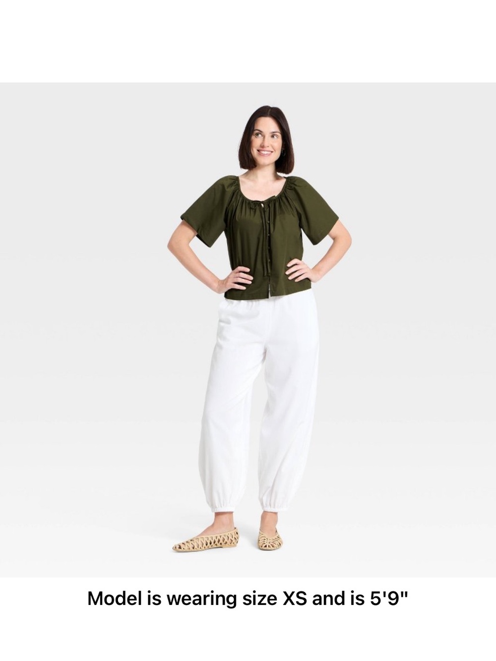 a new day Olive Tie-Front Short Sleeve Blouse